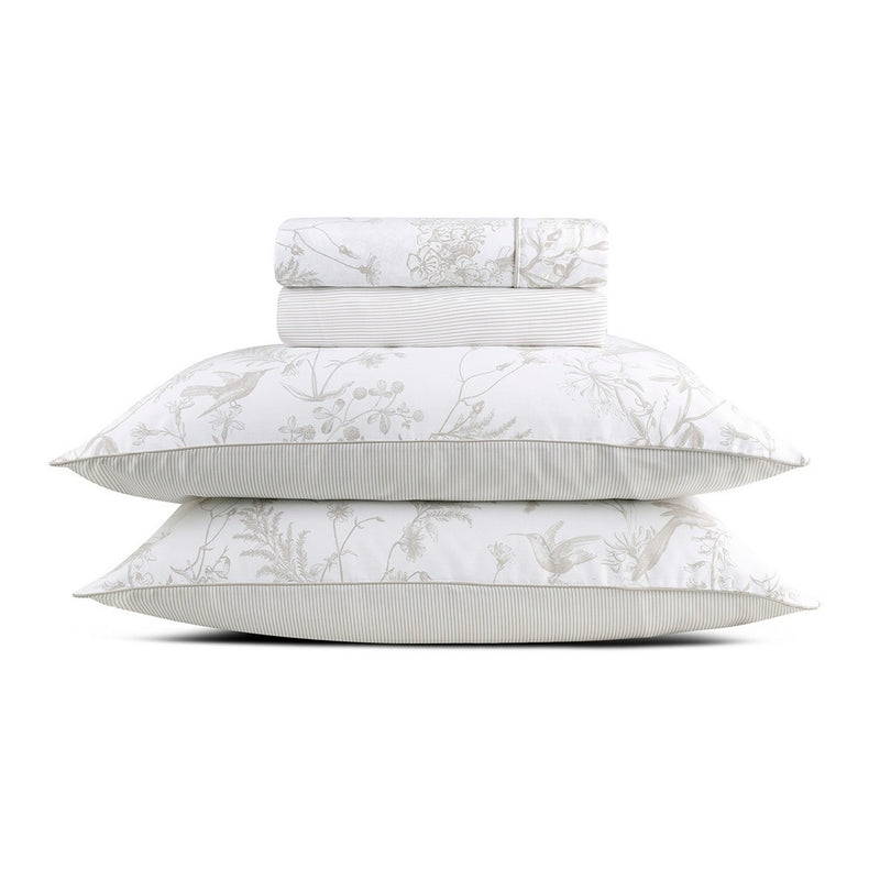 Colibri Floral - Ensemble De Draps - Satin De Coton - Taupe