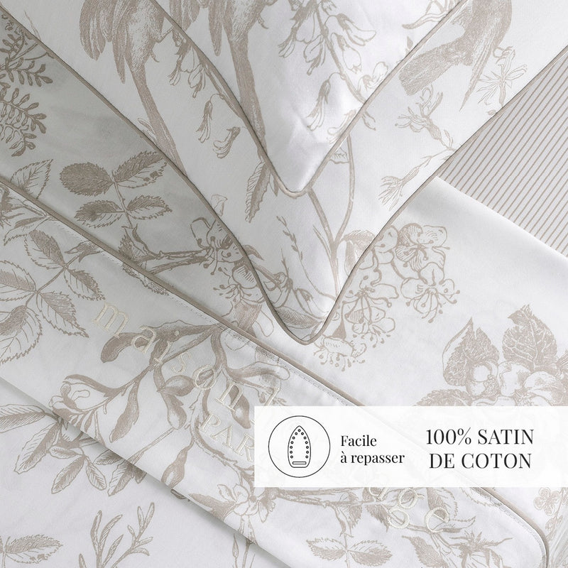 Colibri Floral - Ensemble De Draps - Satin De Coton - Taupe