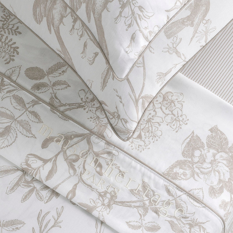 Colibri Floral - Ensemble De Draps - Satin De Coton - Taupe