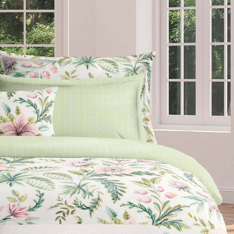Fleurs De La Forêt - Housse De Couette + Taie D'Oreiller - Satin De Coton - Vert