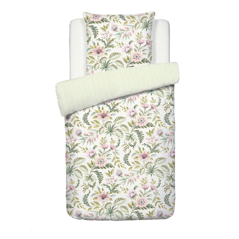 Fleurs De La Forêt - Housse De Couette + Taie D'Oreiller - Satin De Coton - Vert