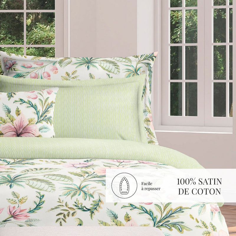 Fleurs De La Forêt - Taie D'Oreiller - Satin De Coton - Vert