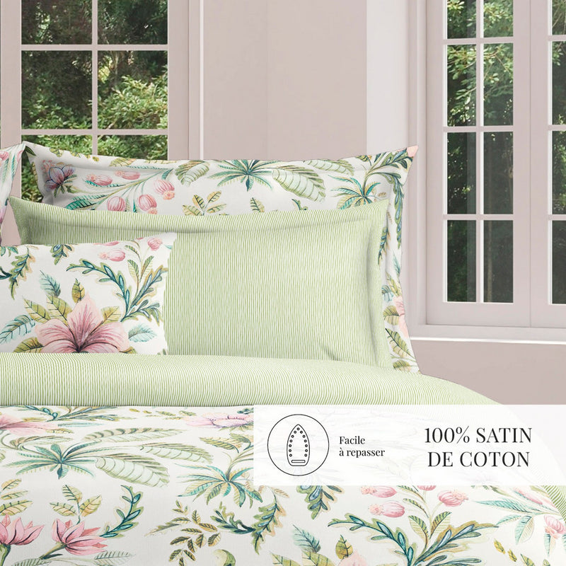 Fleurs De La Forêt - Taie De Traversin - Satin De Coton - Vert