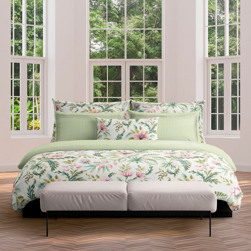 Fleurs De La Forêt - Drap-Housse - Satin De Coton - Vert