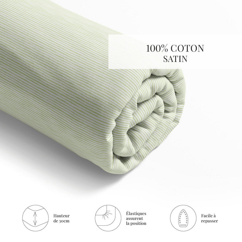 Fleurs De La Forêt - Drap-Housse - Satin De Coton - Vert