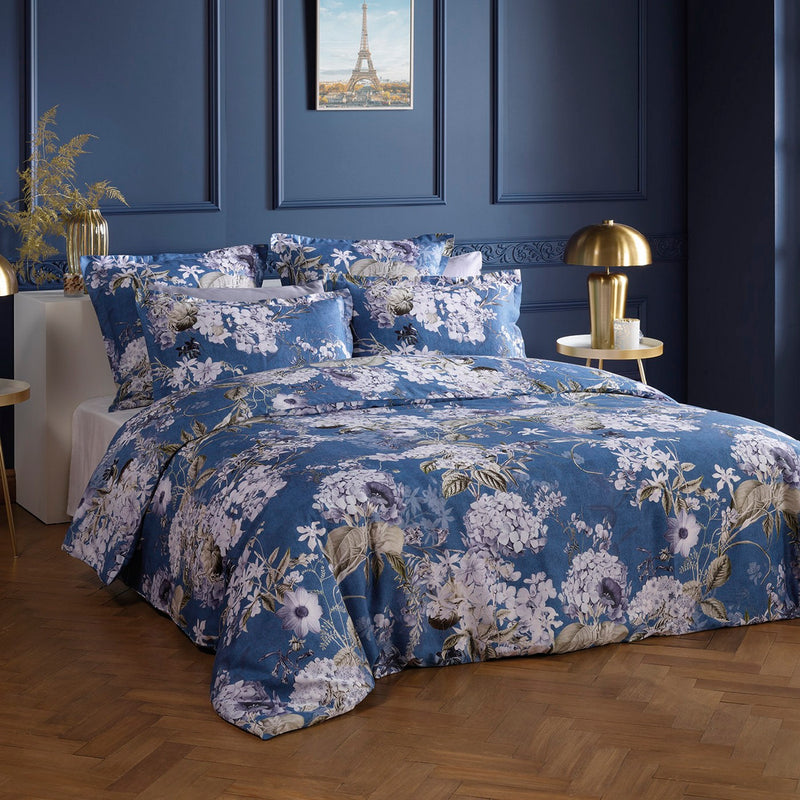 Hortensia - Taie De Traversin - Satin De Coton - Bleu