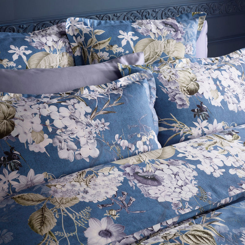Hortensia - Taie De Traversin - Satin De Coton - Bleu