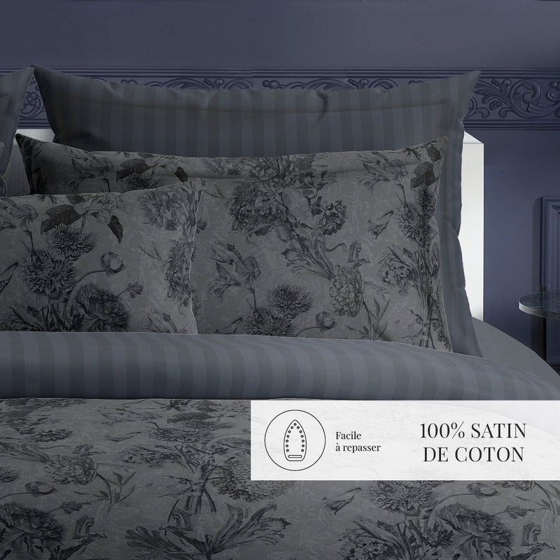 Jardin Botanique - Taie De Traversin - Satin De Coton - Gris Foncé
