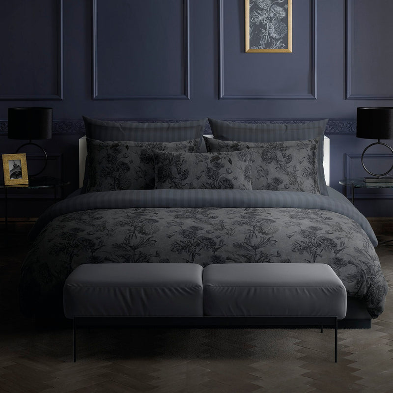 Jardin Botanique - Drap Plat - Satin De Coton - Gris Foncé