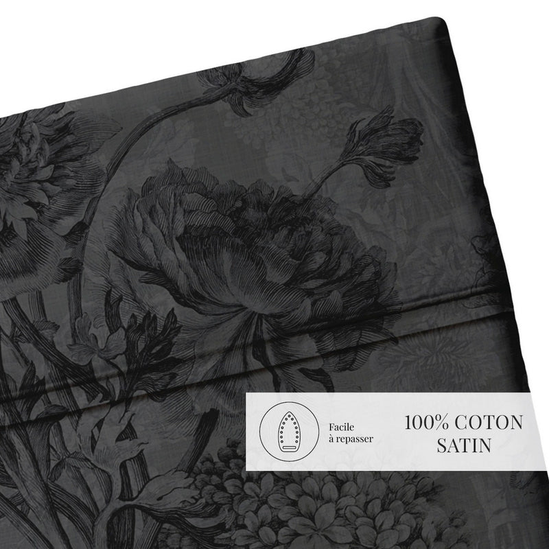 Jardin Botanique - Drap Plat - Satin De Coton - Gris Foncé
