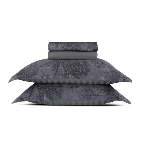 Jardin Botanique - Ensemble De Draps - Satin De Coton - Gris Foncé