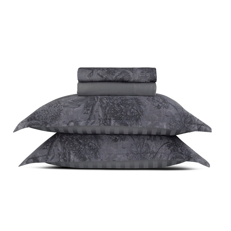 Jardin Botanique - Ensemble De Draps - Satin De Coton - Gris Foncé