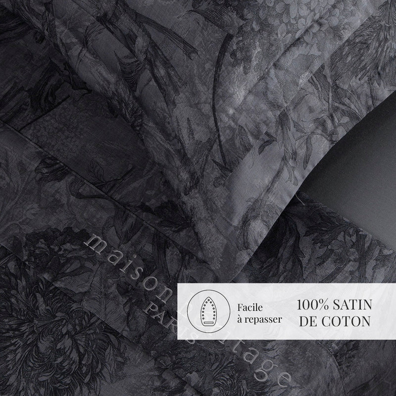 Jardin Botanique - Ensemble De Draps - Satin De Coton - Gris Foncé