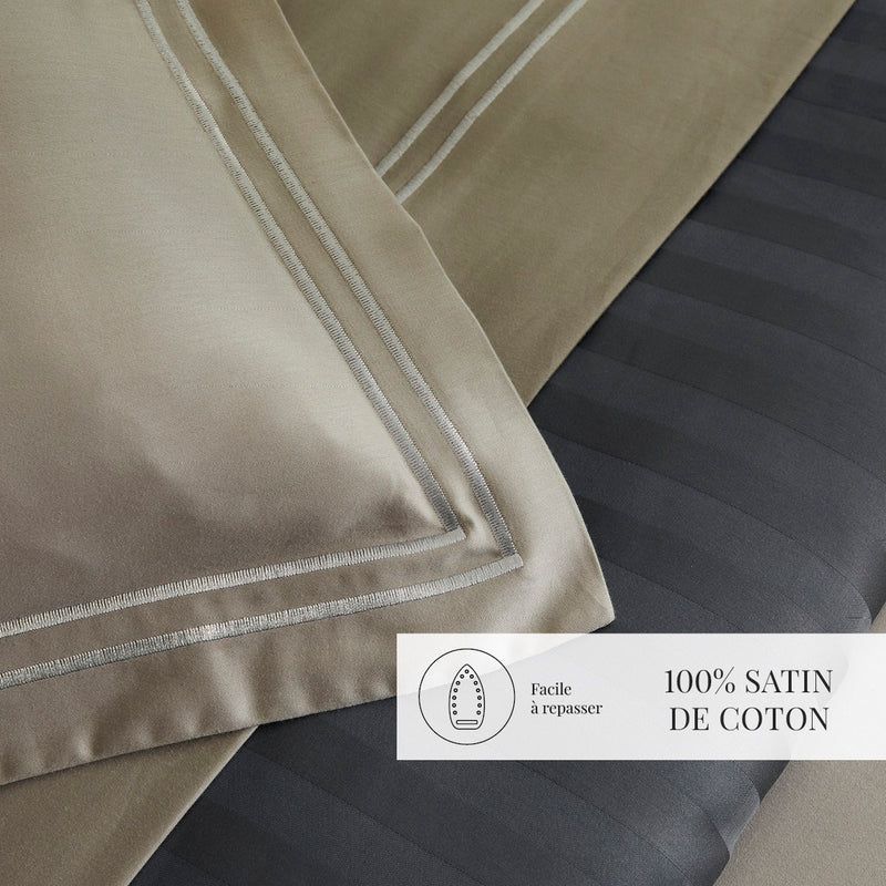 Paris - Housse De Couette + Taie D'Oreiller - Satin De Coton - Taupe / Taupe