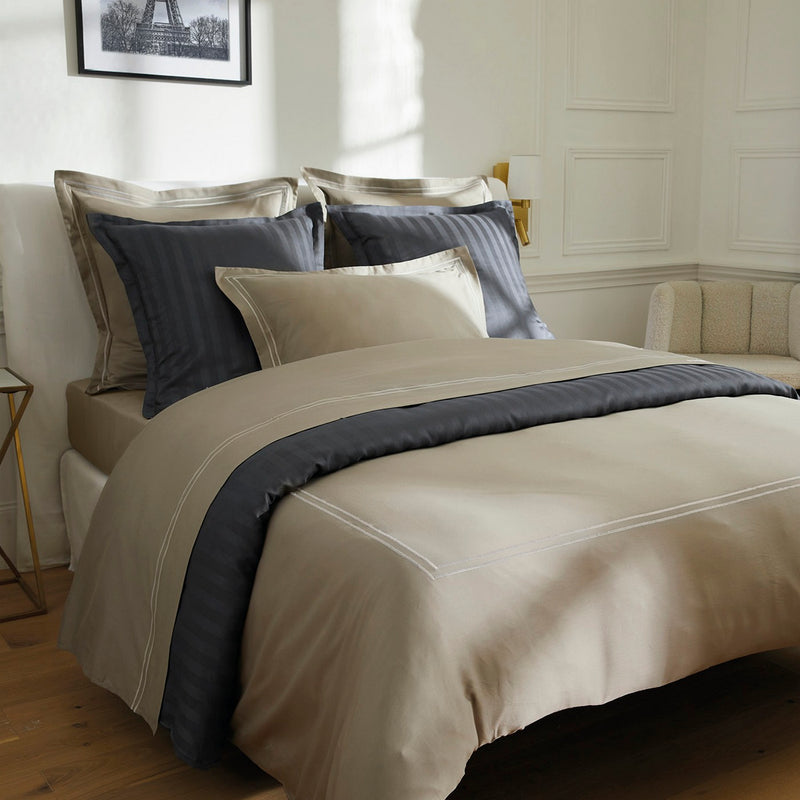 Paris - Set De 2 Taies D'Oreiller - Satin De Coton - Taupe / Taupe