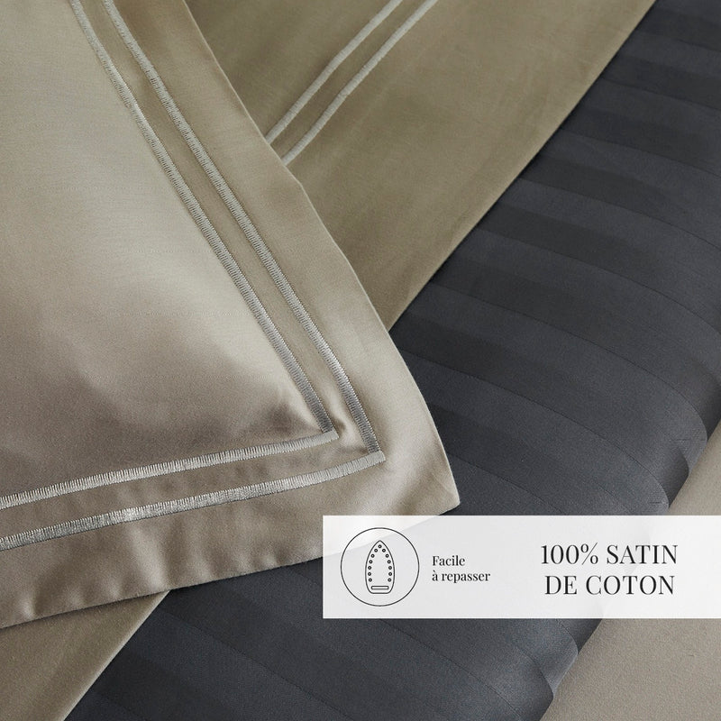 Paris - Set De 2 Taies D'Oreiller - Satin De Coton - Taupe / Taupe