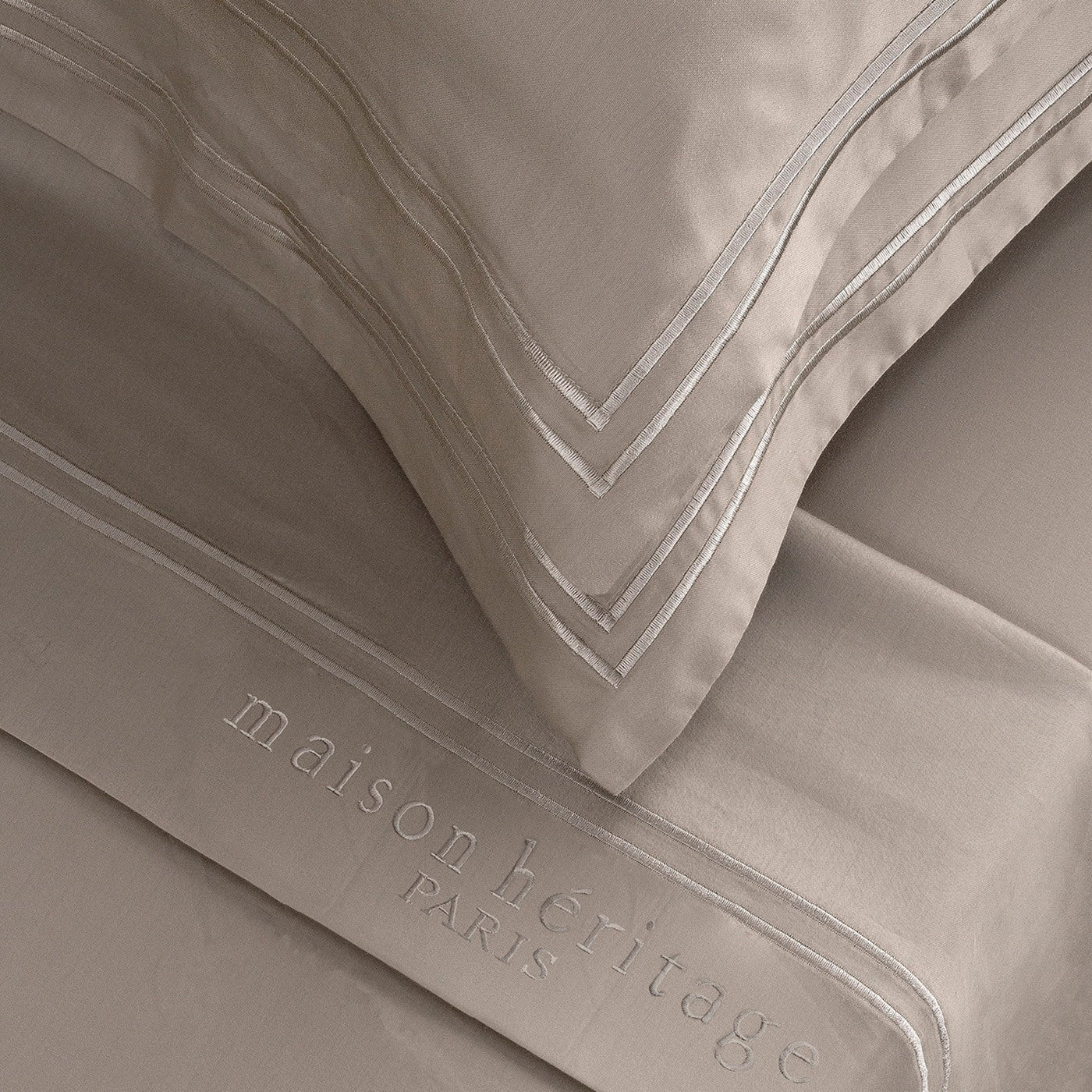 Paris - Ensemble De Draps - Satin De Coton - Taupe / Taupe