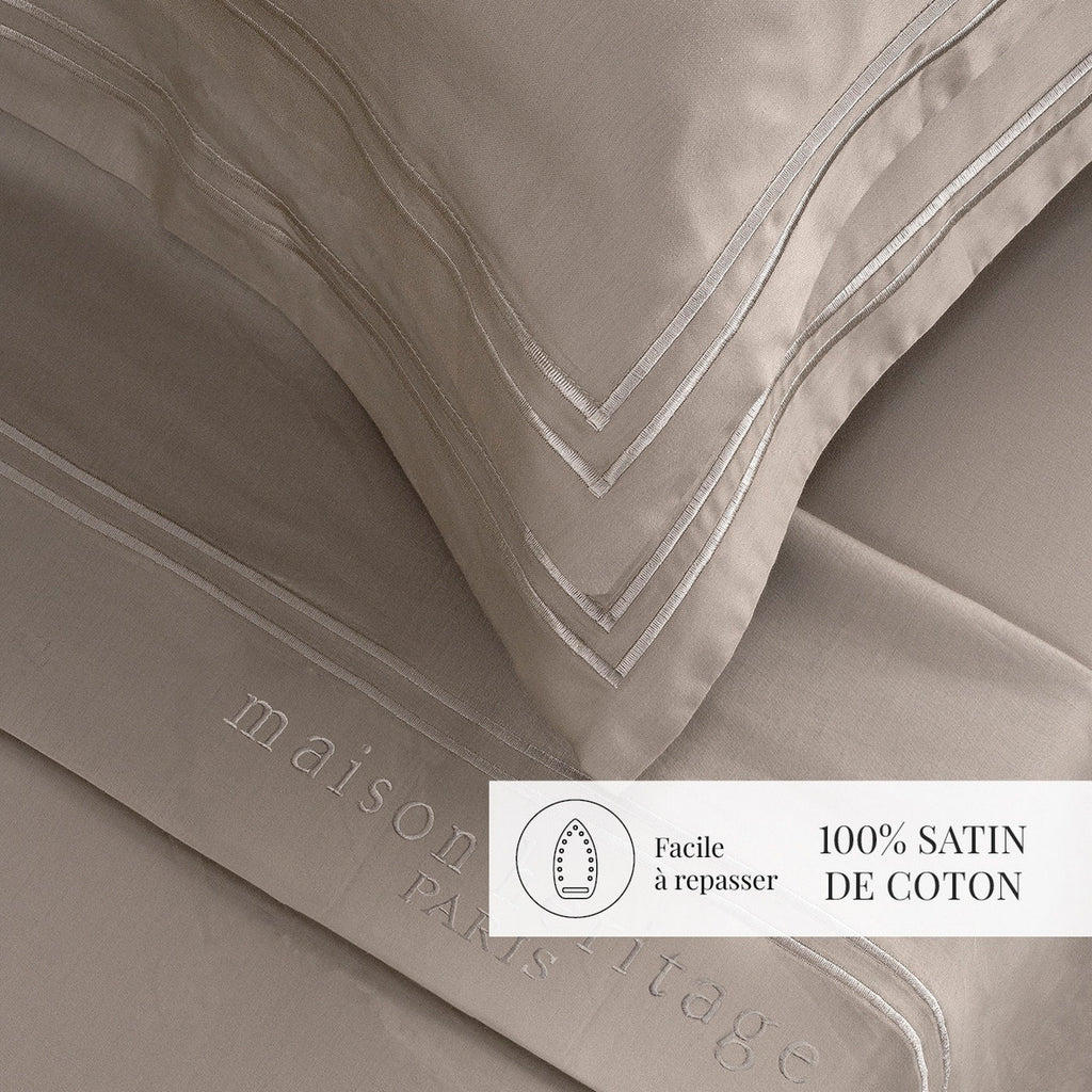 Paris - Ensemble De Draps - Satin De Coton - Taupe / Taupe