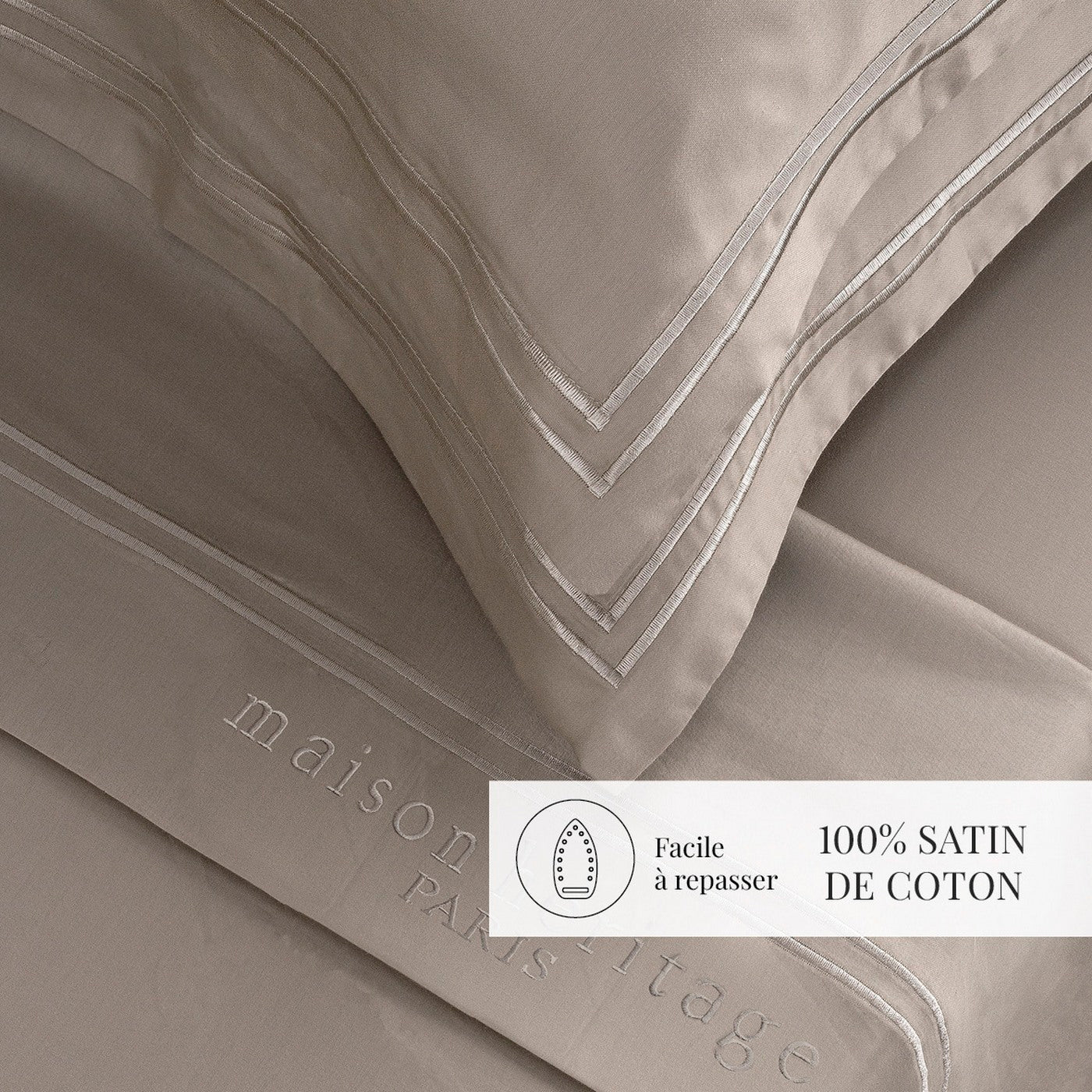 Paris - Ensemble De Draps - Satin De Coton - Taupe / Taupe