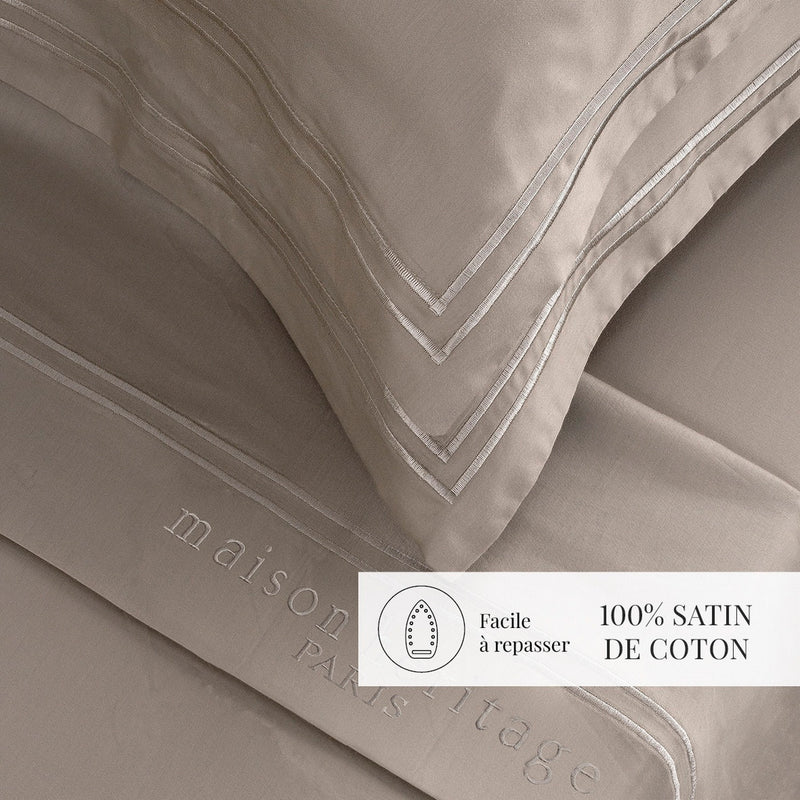 Paris - Ensemble De Draps - Satin De Coton - Taupe / Taupe