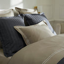 Paris - Housse De Couette + Taie D'Oreiller - Satin De Coton - Blanc / Taupe