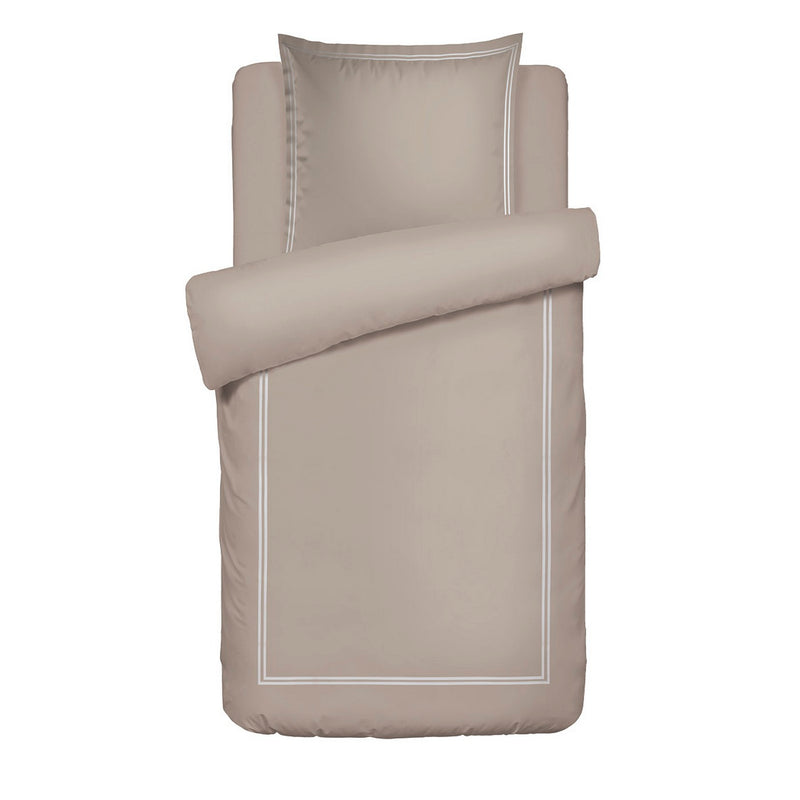 Paris - Housse De Couette + Taie D'Oreiller - Satin De Coton - Blanc / Taupe