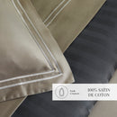 Paris - Set De 2 Taies D'Oreiller - Satin De Coton - Blanc / Taupe