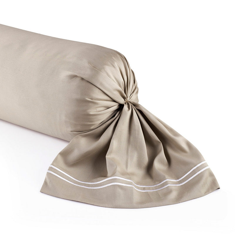 Paris - Taie De Traversin - Satin De Coton - Blanc / Taupe