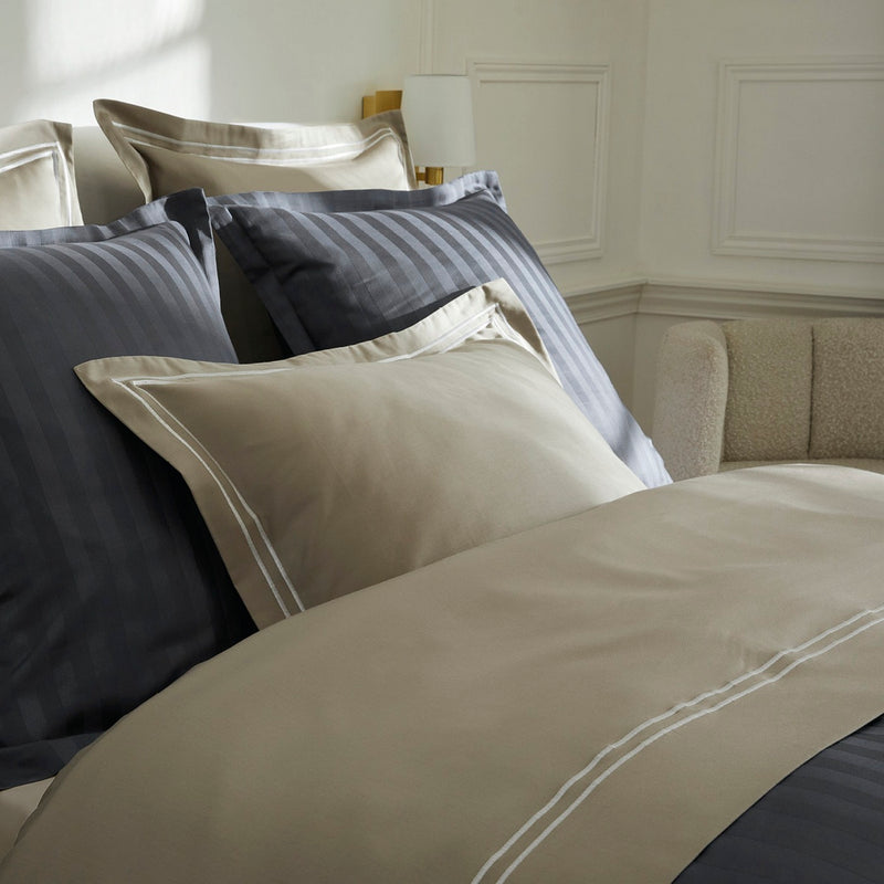 Paris - Drap Plat - Satin De Coton - Blanc / Taupe