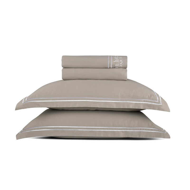 Paris - Ensemble De Draps - Satin De Coton - Blanc / Taupe