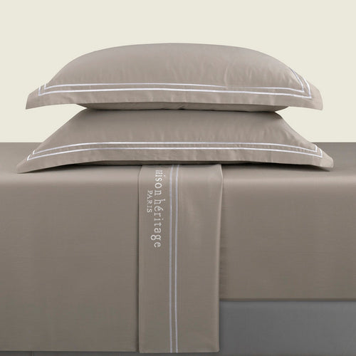 Paris - Ensemble De Draps - Satin De Coton - Blanc / Taupe