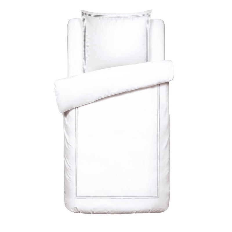 Paris - Housse De Couette + Taie D'Oreiller - Satin De Coton - Gris / Blanc
