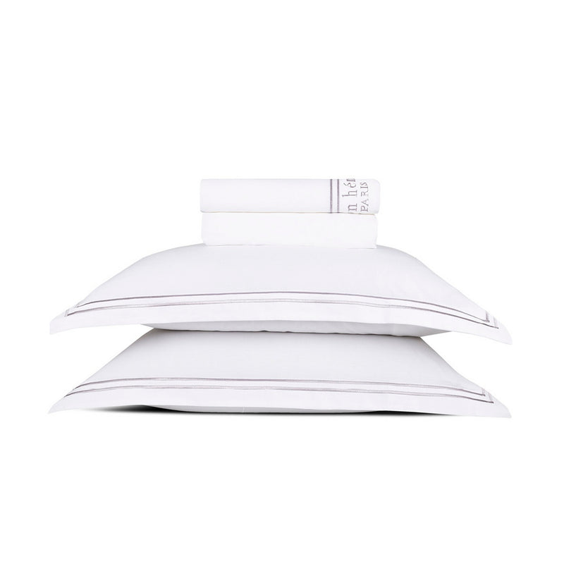 Paris - Ensemble De Draps - Satin De Coton - Gris / Blanc