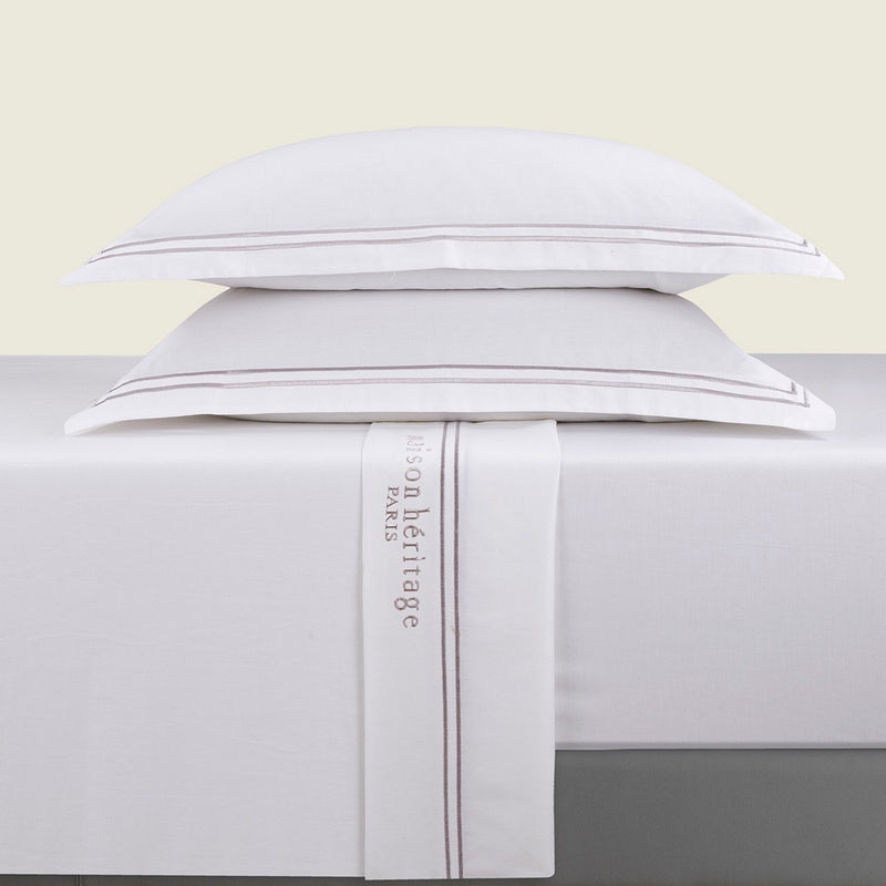 Paris - Ensemble De Draps - Satin De Coton - Gris / Blanc