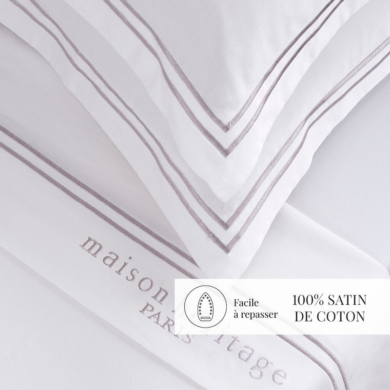 Paris - Ensemble De Draps - Satin De Coton - Gris / Blanc