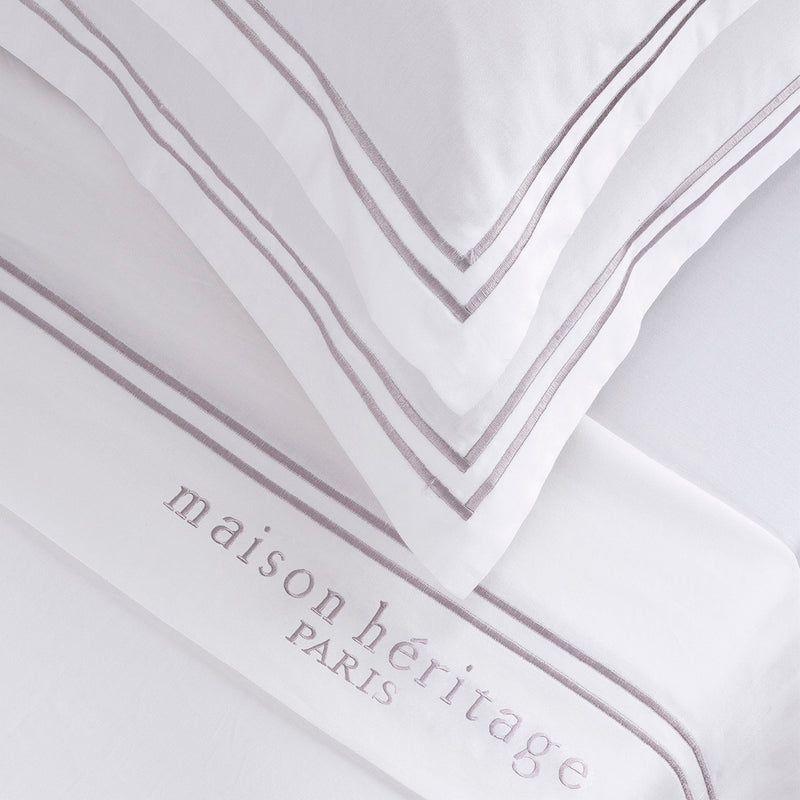 Paris - Ensemble De Draps - Satin De Coton - Gris / Blanc