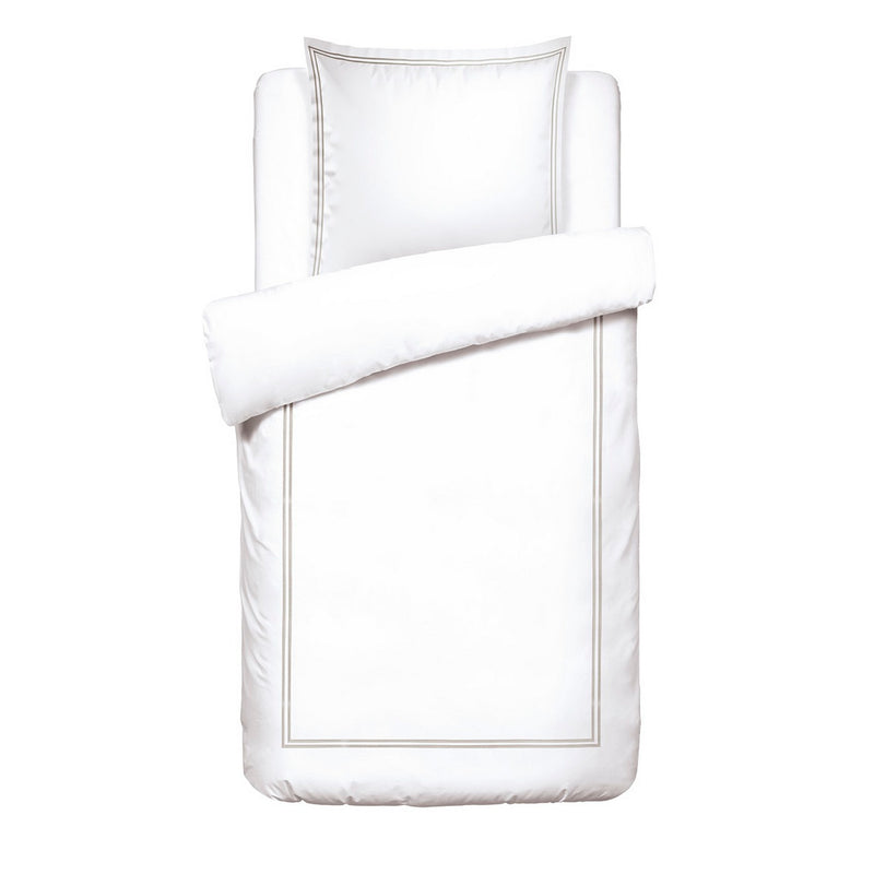 Paris - Housse De Couette + Taie D'Oreiller - Satin De Coton - Taupe / Blanc
