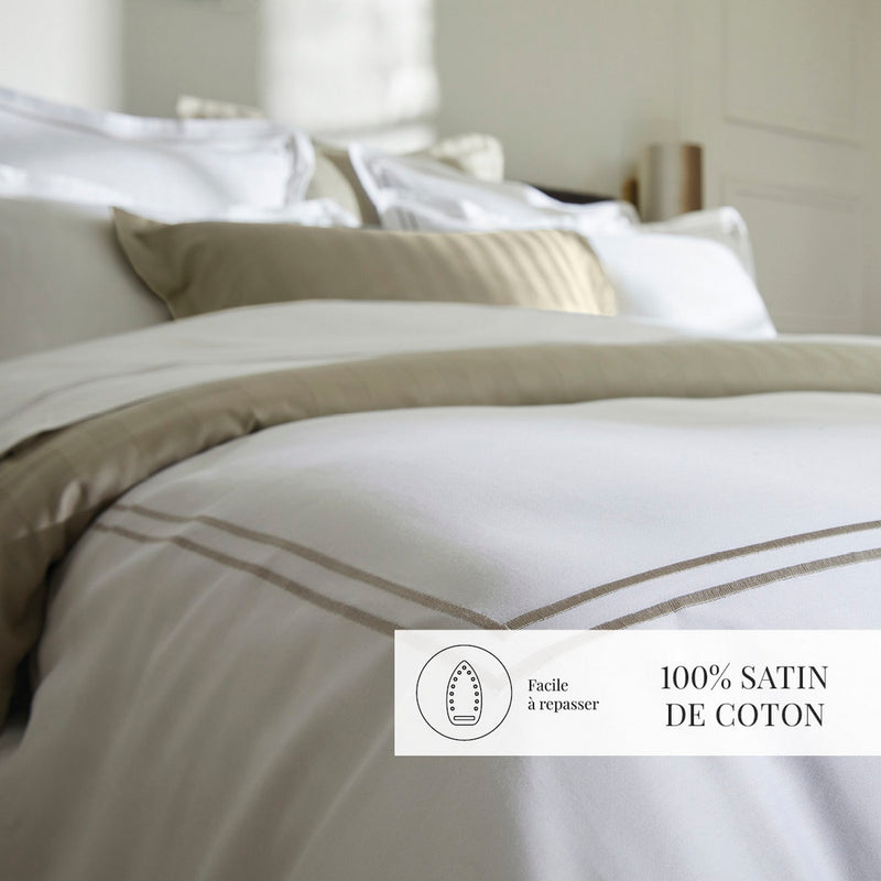 Paris - Set De 2 Taies D'Oreiller - Satin De Coton - Taupe / Blanc