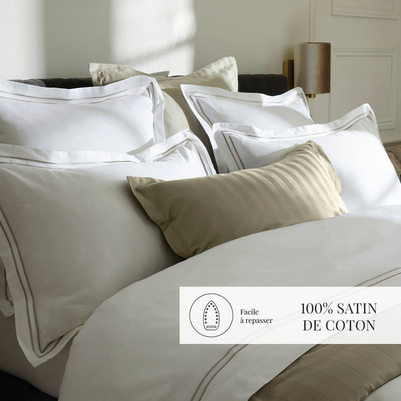 Paris - Taie De Traversin - Satin De Coton - Taupe / Blanc