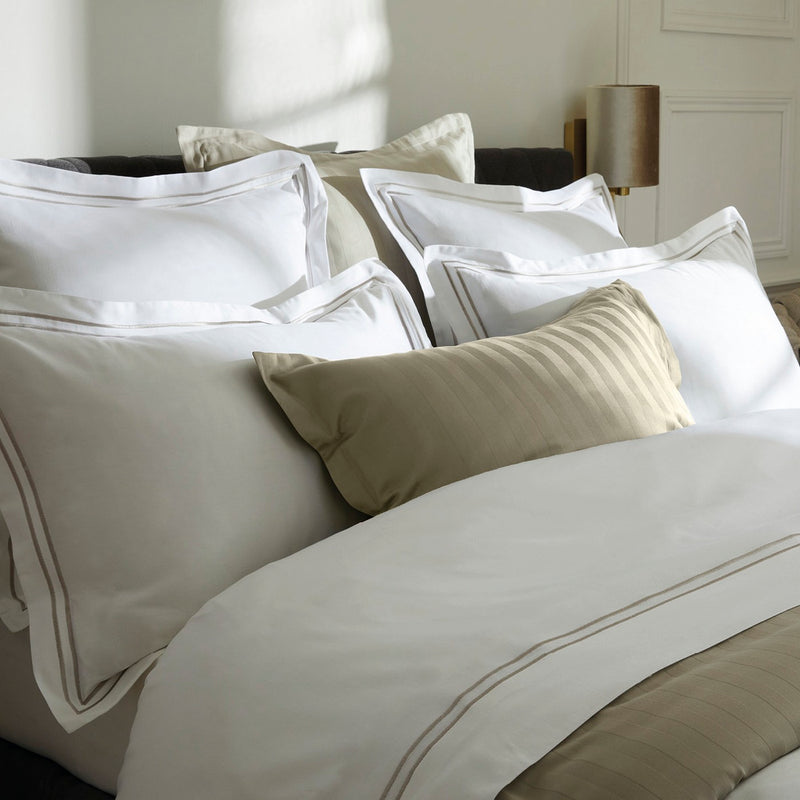 Paris - Taie De Traversin - Satin De Coton - Taupe / Blanc