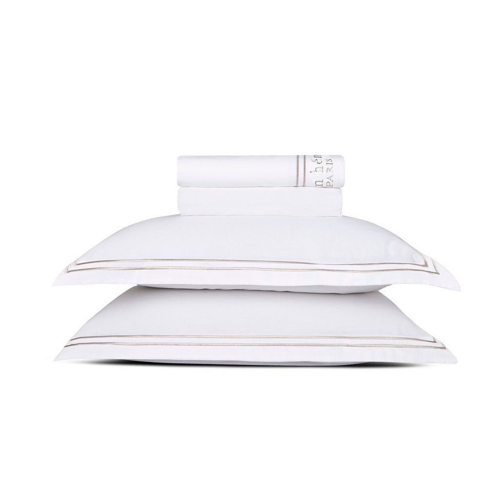 Paris - Ensemble De Draps - Satin De Coton - Taupe / Blanc