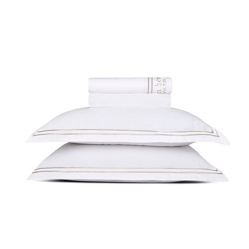 Paris - Ensemble De Draps - Satin De Coton - Taupe / Blanc