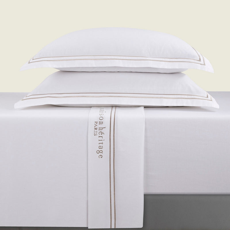 Paris - Ensemble De Draps - Satin De Coton - Taupe / Blanc