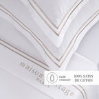 Paris - Ensemble De Draps - Satin De Coton - Taupe / Blanc