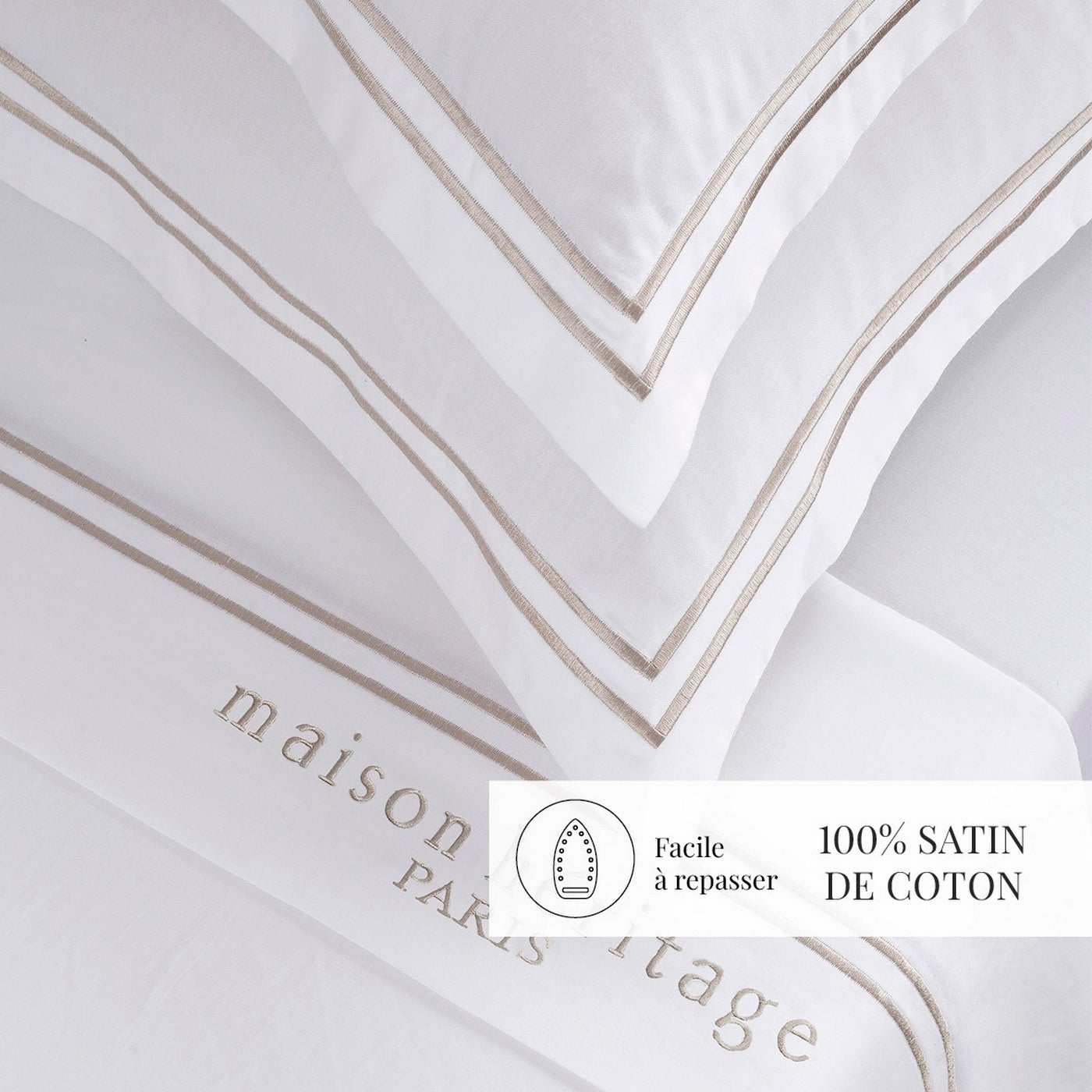 Paris - Ensemble De Draps - Satin De Coton - Taupe / Blanc