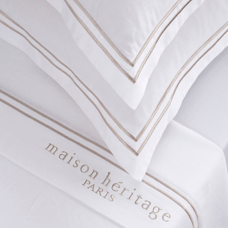 Paris - Ensemble De Draps - Satin De Coton - Taupe / Blanc
