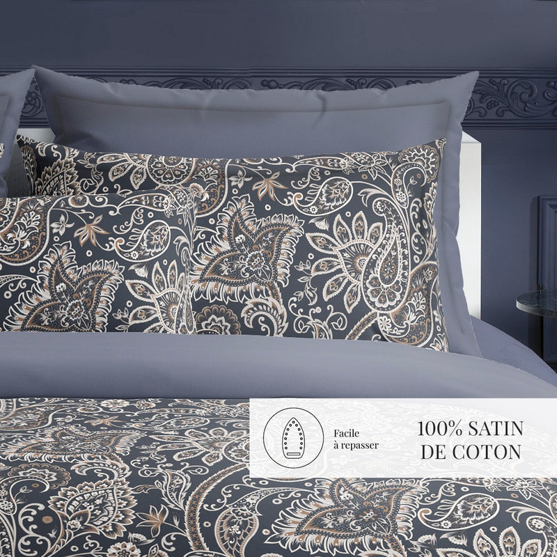 Indienne - Taie De Traversin - Satin De Coton - Gris / Taupe
