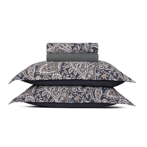 Indienne - Ensemble De Draps - Satin De Coton - Gris / Taupe