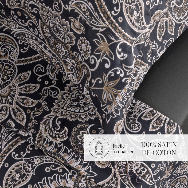 Indienne - Ensemble De Draps - Satin De Coton - Gris / Taupe