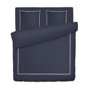 Paris - Housse De Couette + 2 Taies D'Oreiller - Satin De Coton - Blanc / Bleu Foncé